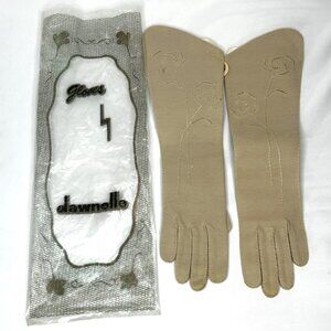 🧤 Vintage 1950s Elvette Beige Nylon Seamless Gloves NWT Elegant Gauntlet Style